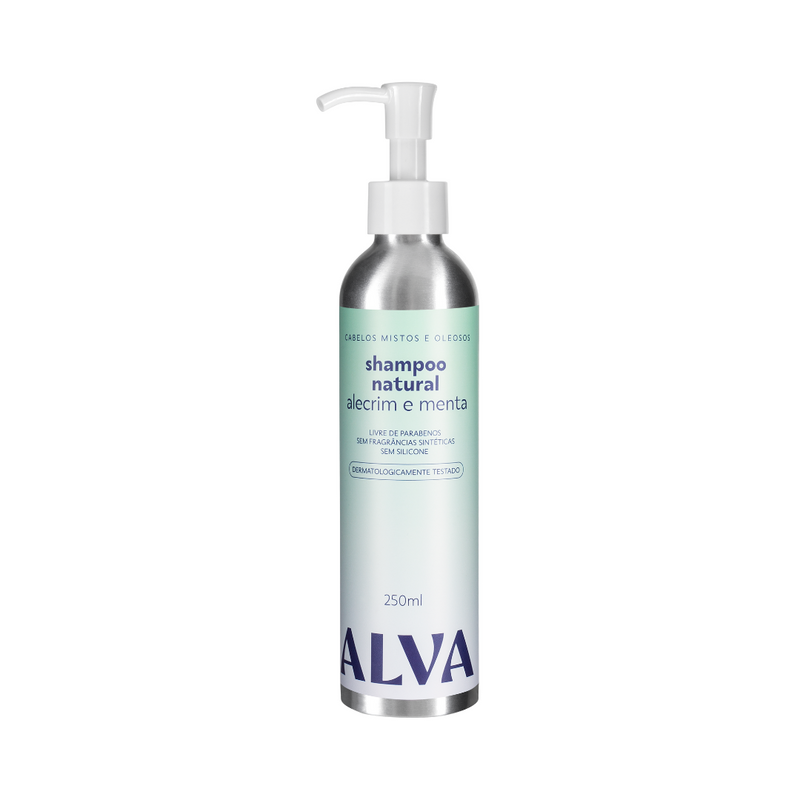 Shampoo Cabelos Mistos e Oleosos - Alecrim e Menta Vegano 250ml Alva