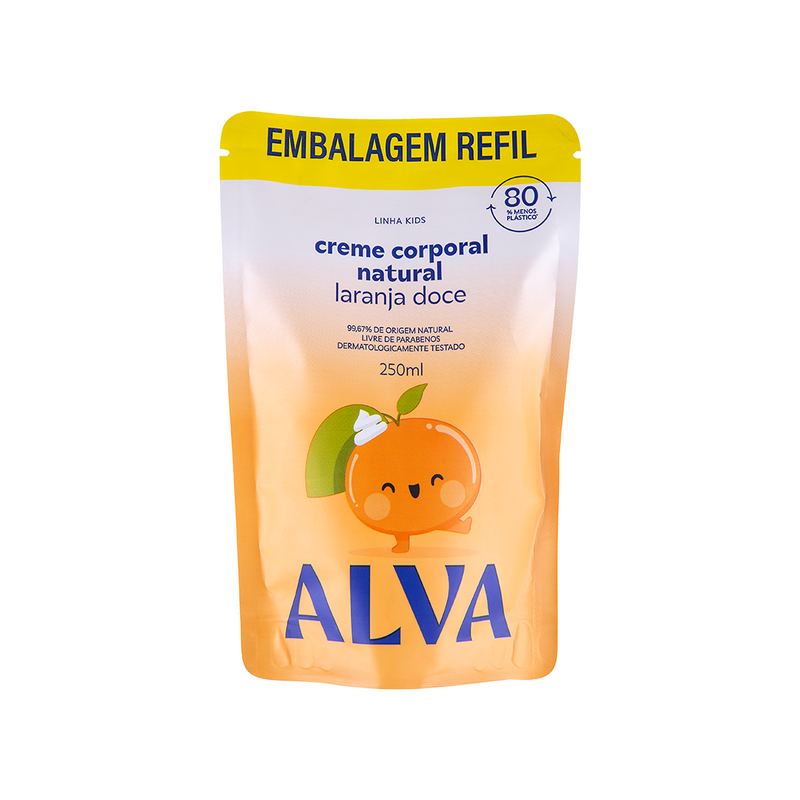 Refil Creme Corporal Infantil Laranja Doce & Baunilha 250ml Alva