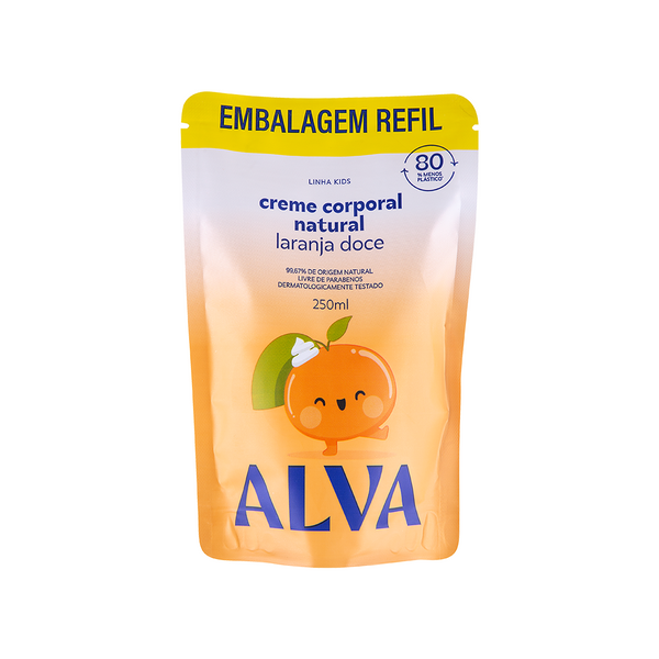 Refil Creme Corporal Infantil Laranja Doce & Baunilha 250ml Alva