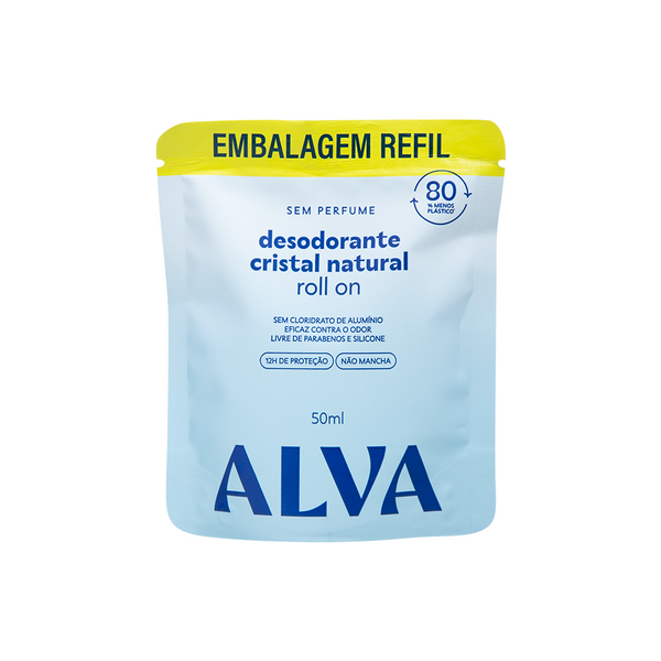 Refil Desodorante Roll On Cristal Natural Sem Perfume 50ml Alva