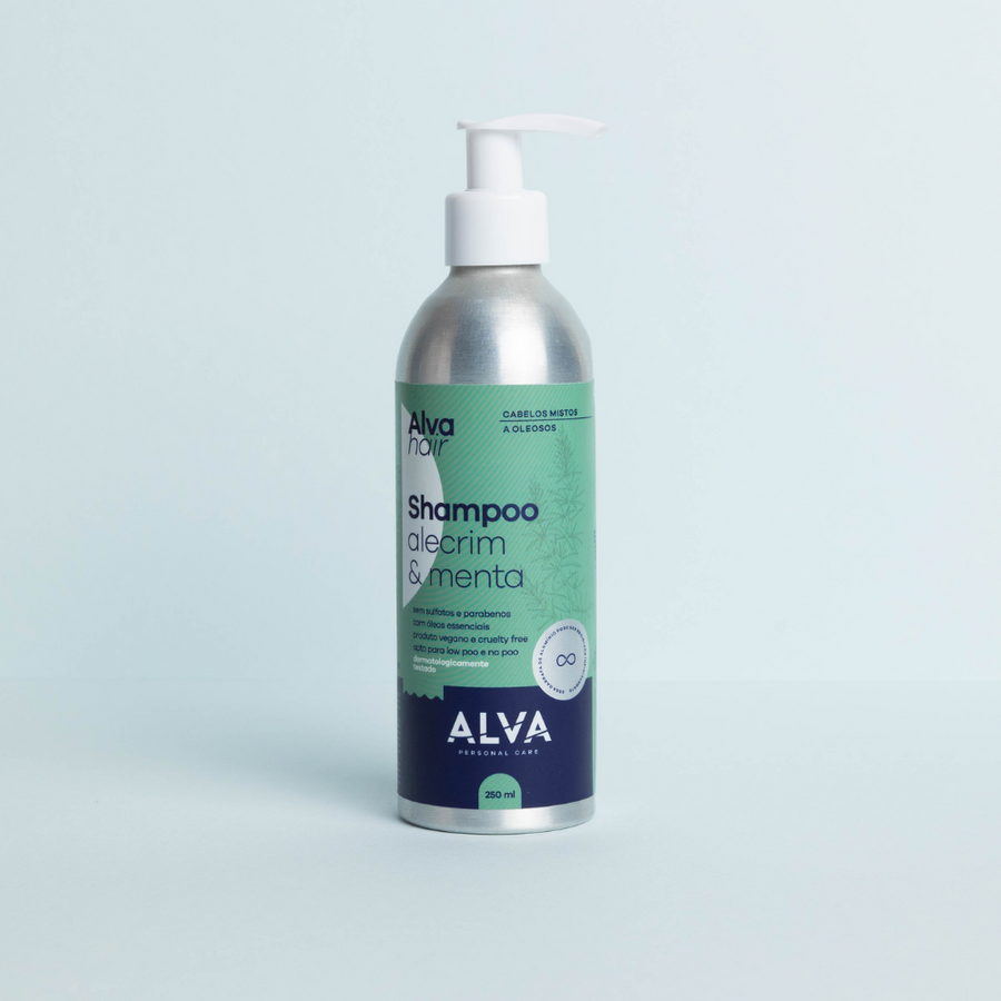 Shampoo Cabelos Mistos e Oleosos - Alecrim e Menta Vegano 250ml Alva