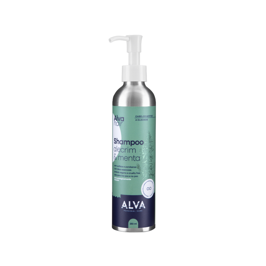 Shampoo Cabelos Mistos e Oleosos - Alecrim e Menta Vegano 250ml Alva