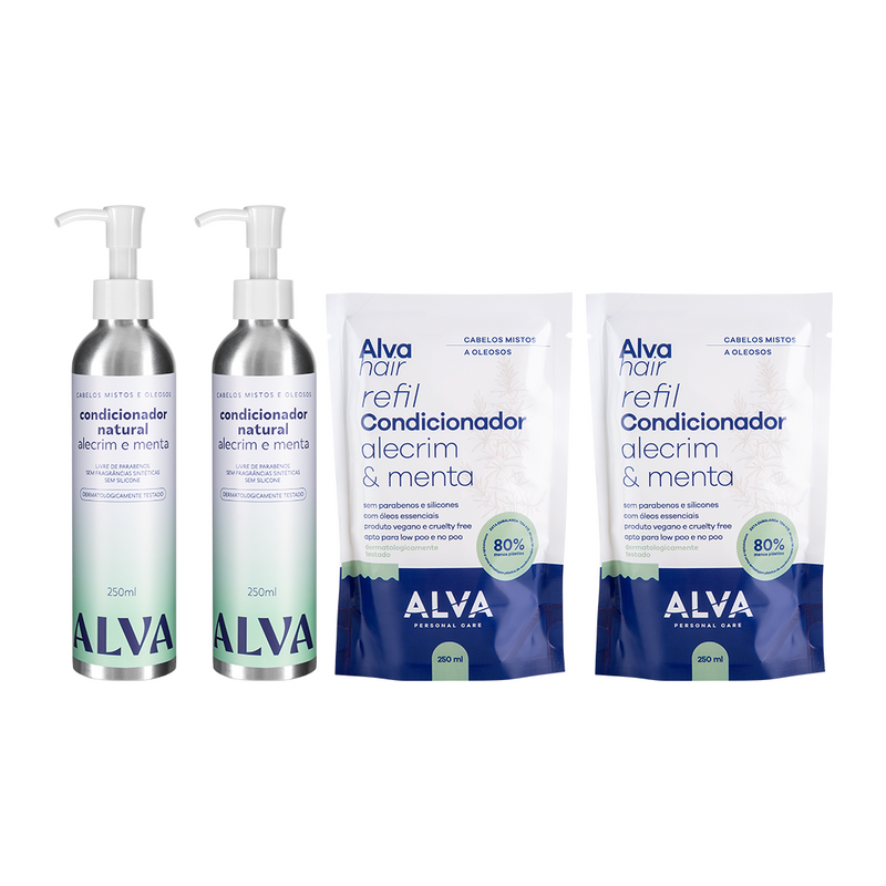 Kit 2 Condicionadores + 2 Refis Alecrim e Menta 250ml Alva