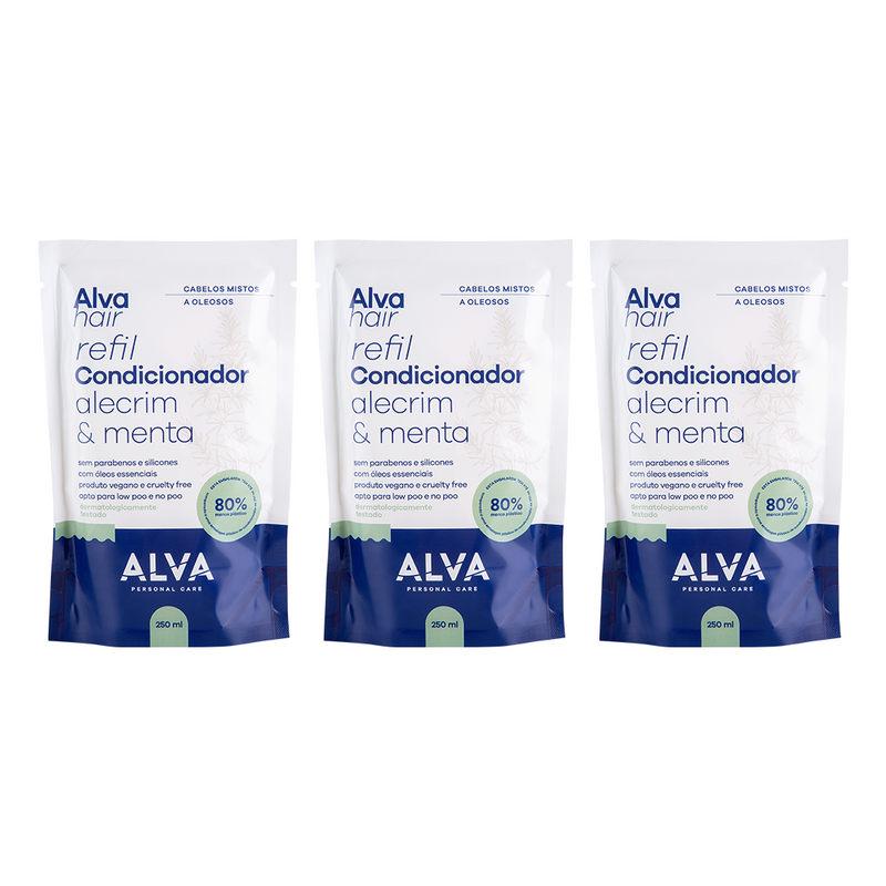 Kit 3 Refis Condicionador Alecrim e Menta 250ml Alva