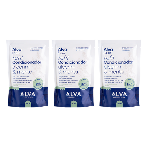Kit 3 Refis Condicionador Alecrim e Menta 250ml Alva