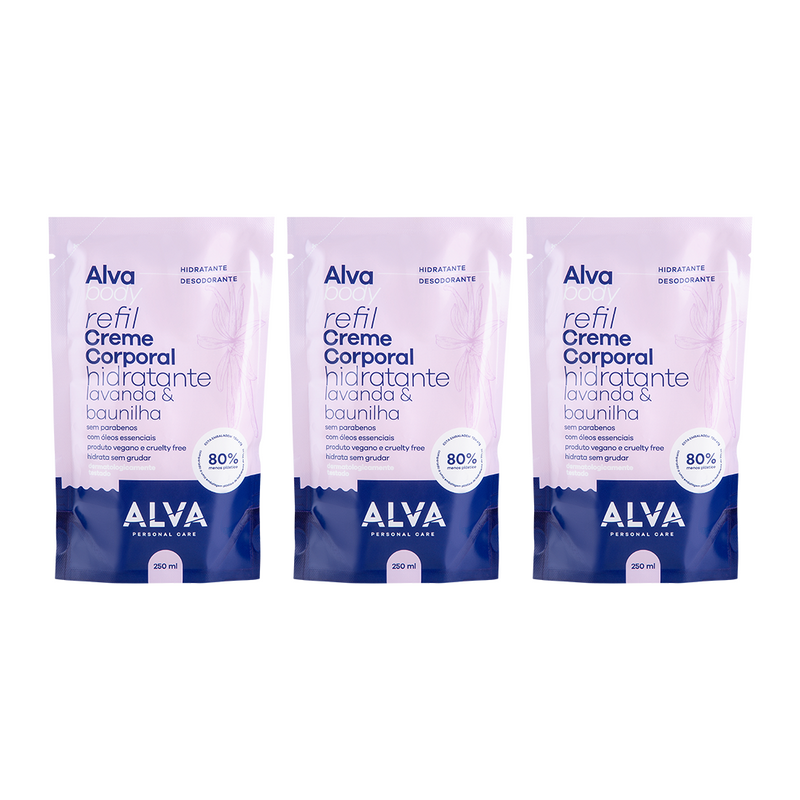 Kit 3 Refis Creme Corporal Lavanda e Baunilha 250ml Alva