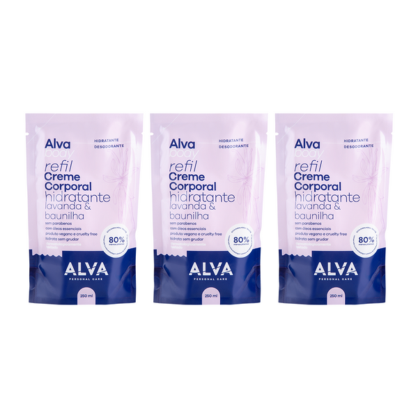 Kit 3 Refis Creme Corporal Lavanda e Baunilha 250ml Alva