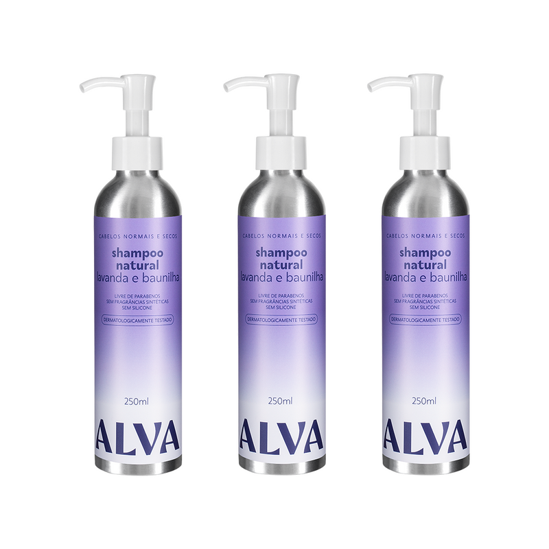 Kit 3 Shampoos Lavanda e Baunilha 250ml Alva