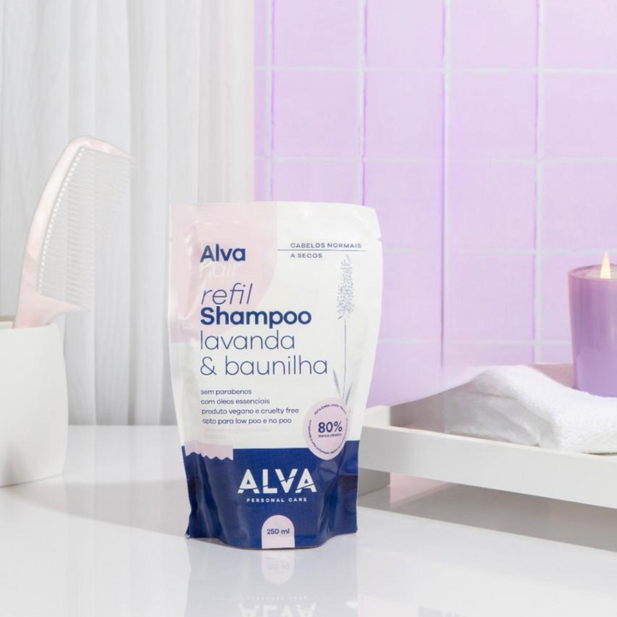 REFIL - Shampoo Cabelos Normais e Secos - Lavanda e Baunilha Vegano 250ml Alva
