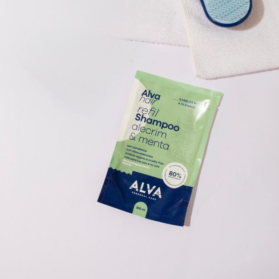 REFIL - Shampoo Cabelos Mistos e Oleosos - Alecrim e Menta Vegano 250ml Alva