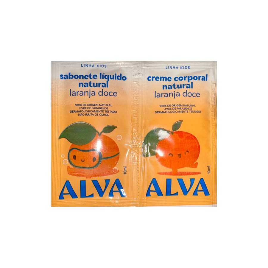 Kit Sachê Duplinha Creme Corporal + Sabonete Líquido Laranja Doce e Baunilha 10ml Alva