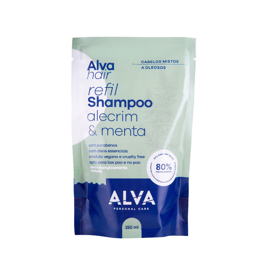 REFIL - Shampoo Cabelos Mistos e Oleosos - Alecrim e Menta Vegano 250ml Alva