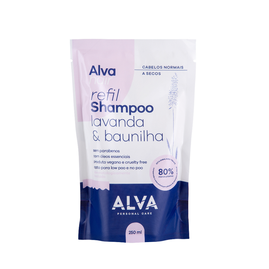 🎁 REFIL - Shampoo Cabelos Normais e Secos - Lavanda e Baunilha Vegano 250ml Alva (100% off)