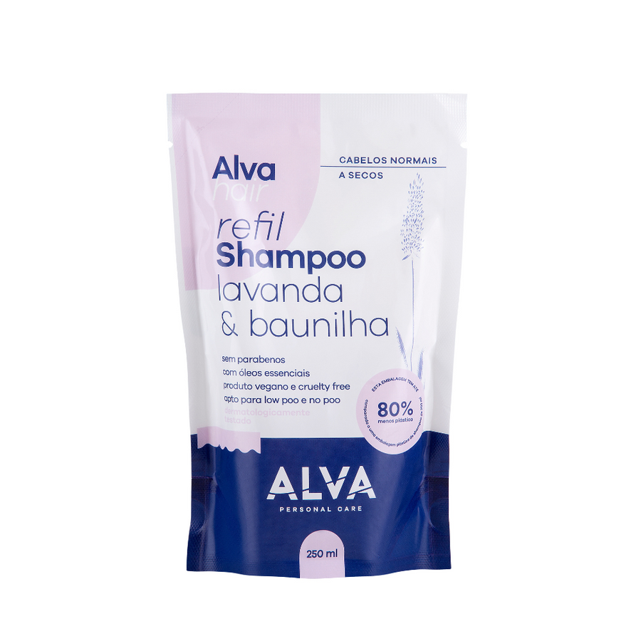 REFIL - Shampoo Cabelos Normais e Secos - Lavanda e Baunilha Vegano 250ml Alva